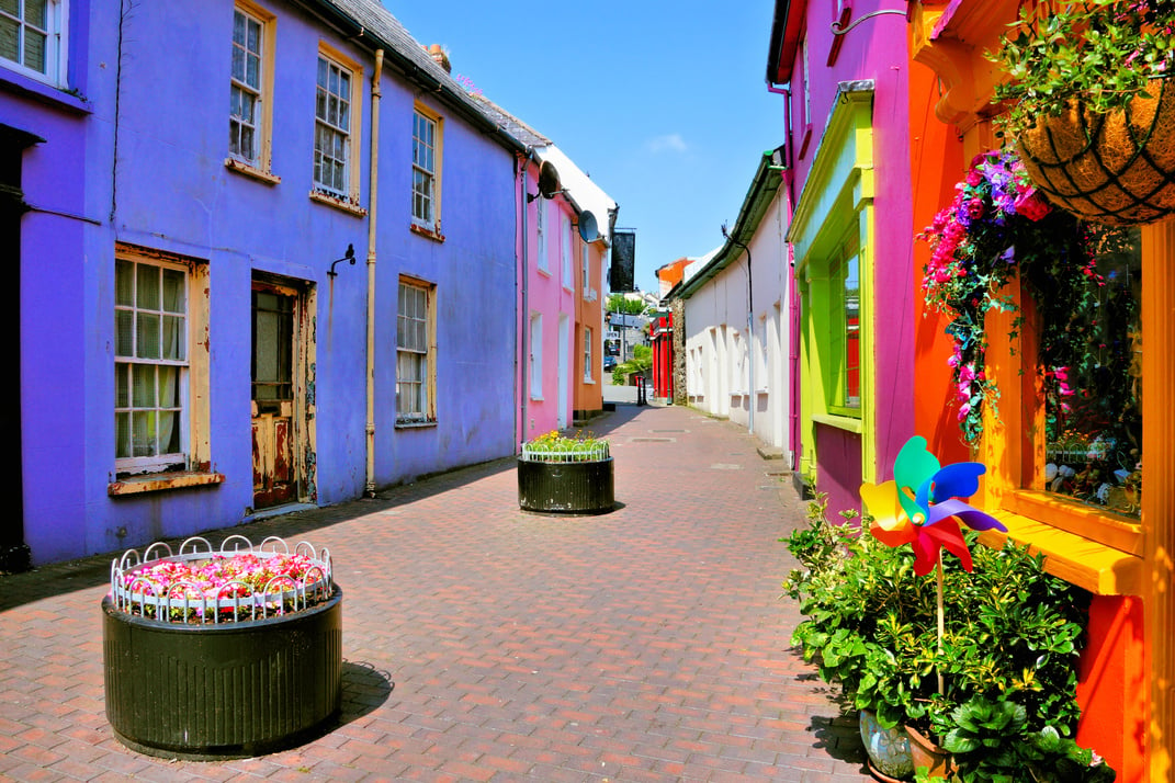 Vibrant colorful buildings in the Old Town of Kinsale, Cork, Ireland